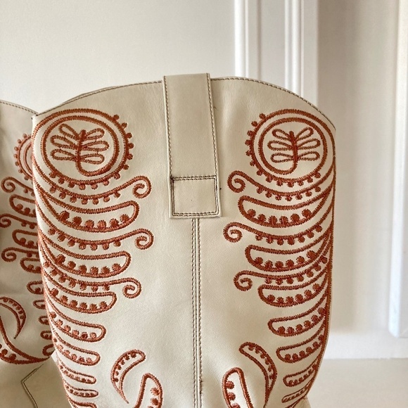 NWT Italian Cowboy Marco Delli Huyana Ivory Leather Embroidered Boots Sz 40 - Picture 4 of 11